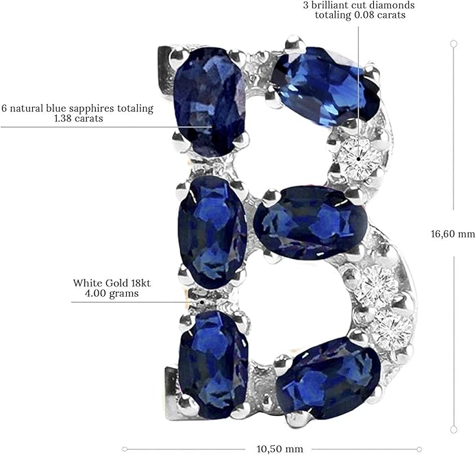 Albert Hern Blue Sapphire Initial Necklace With Diamonds & 18K Gold Chain | Irresistible Letter Pendants Jewelry | Perfect Valentine’s Day, Anniversary & Birthday Gift