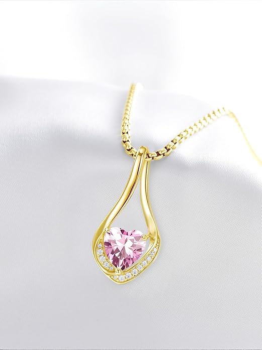 Birthstone Necklaces for Women,18k Yellow/White Gold Plated Forever Love Heart Infinity Pendant Necklace Anniversary Jewelry Christmas Birthday Gifts for Women Her Wife Girlfriend