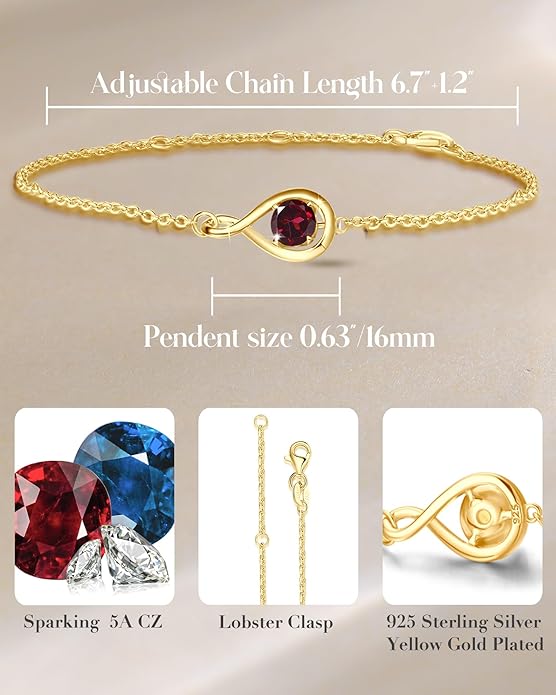 FANCIME Love Bracelet 925 Sterling Silver Infinity Birthstone Bracelets for Women Fine Jewelry Birthday Christmas Gifts for Her Mom Wife, Chain Length 6.7"+1.2" Extend