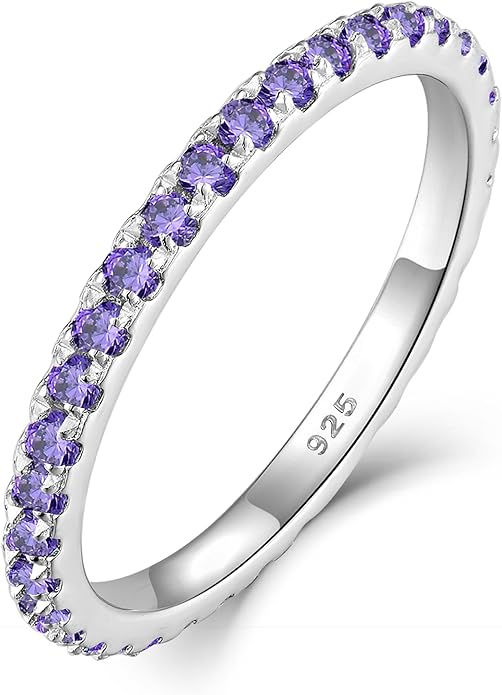 YL Stackable Ring 925 Sterling Silver Wedding Eternity Bands Birthstone Stacking Rings for Women