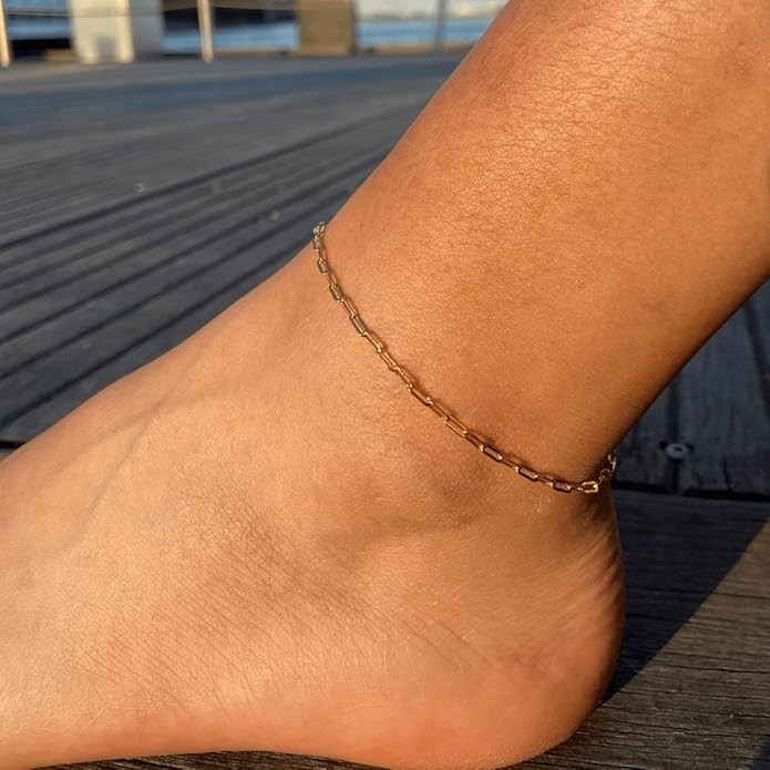 Dainty Ankle Bracelets for Women 18K Gold Plated Satellite Beaded Herringbone Chain Anklets Simple Lip Chain Anklet Minimalist Summer Beach Foot Jewelry Christmas