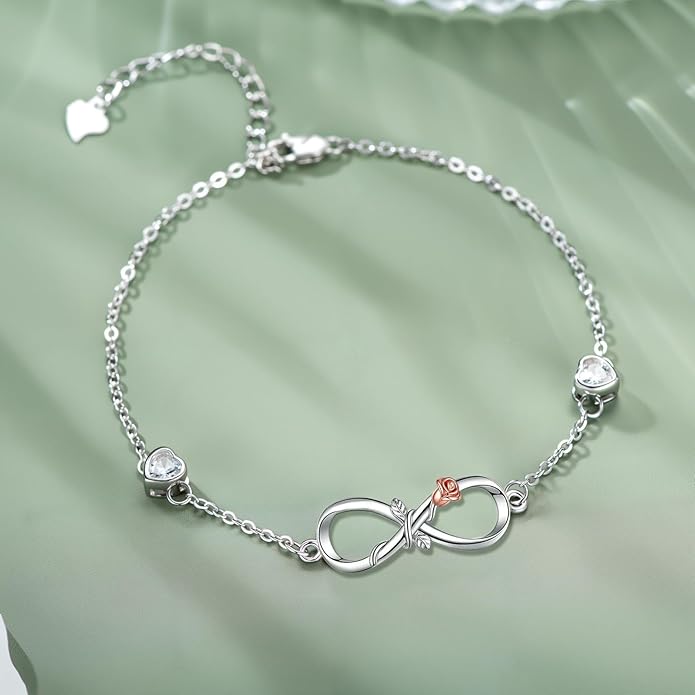 Dorunmo Infinity Bracelet Mom Bracelet 925 Sterling Silver 14K Gold Plated Infinity Heart Anklet for Women Christmas Jewelry Gifts for Wife Mom Daughter