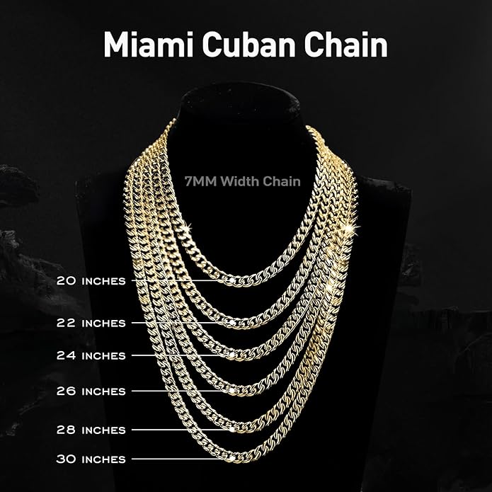 waitrose 7mm Silver Chain for Men Miami Cuban Link Mens Chain,925 Sterling Silver/14K Gold Plated and 316L Stainless Steel Silver/Gold Chains for Men Necklace