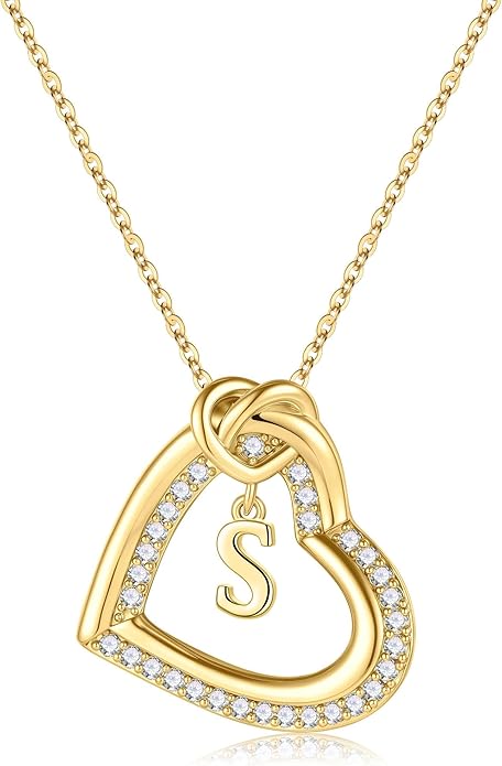 Turandoss Heart Initial Necklaces for Women - Dainty 14K Gold Plated Cubic Zirconia Heart Initial Necklaces Letter A-Z Pendant Necklace for Women Girls Jewelry Birthday Christmas Gifts