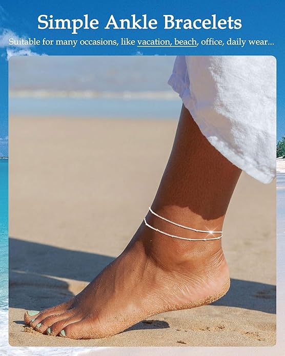FUNEIA Gold Silver Ankle Bracelets for Women Waterproof 14K Gold Plated Anklets for Women Non Tarnish Dainty Layered Beaded Heart Anklet Set Summer Beach Foot Chain Jewelry Gifts Trendy Stuff