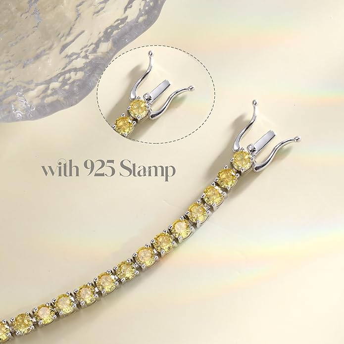 FANCIME Birthstone Bracelet Sterling Silver Gemstone Tennis Bracelets Fine Jewelry Wedding Bridal Prom Birthday Gift for Women Her, Length 7.2 Inch Width 4mm