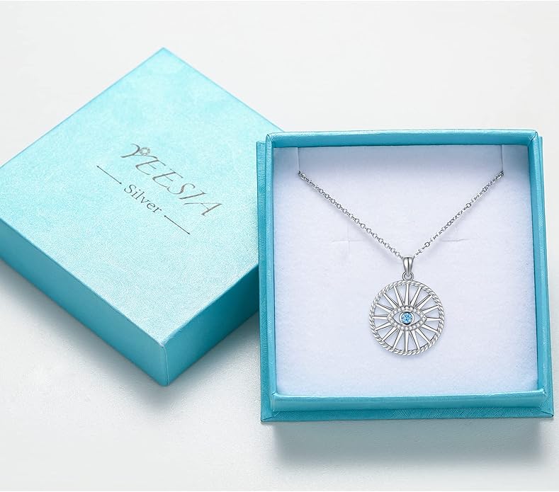 Evil Eye Necklace for Women 925 Sterling Silver, Protection Necklace with Blue Evil Eye Charm, Evil Eye/Lotus Pendant Jewelry, Birthday Christmas Gifts for Her