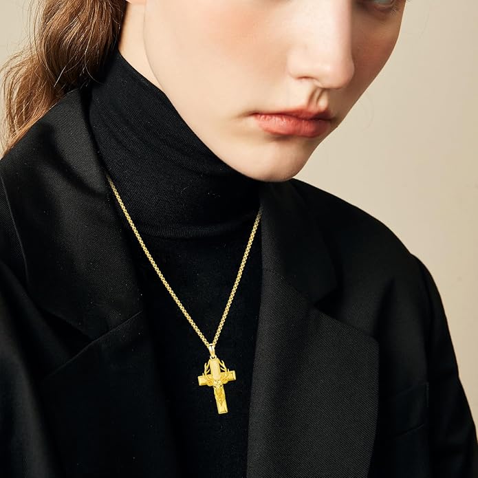 YEESIA Cross Necklace for Men Women 925 Sterling Silver Christian Pendant Religious Jewelry Gift for Men Women.