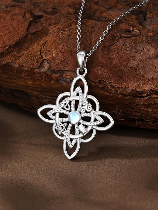 WINNICACA Christmas Gifts for Women Witches Knot Celtic Knot Necklace Sterling Silver Celtic Jewelry Protection Necklaces Irish Jewelry Birthday Gifts for Women Mom Wife Her