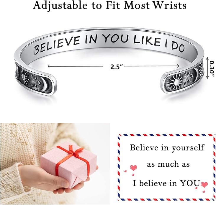 TONY & SANDY Inspirational Bracelets for Women Teen Girls Personalized Gifts for Daughter Granddaughter Mom Sister Friends Stainless Steel Engraved Cuff Birthday Easter Christmas