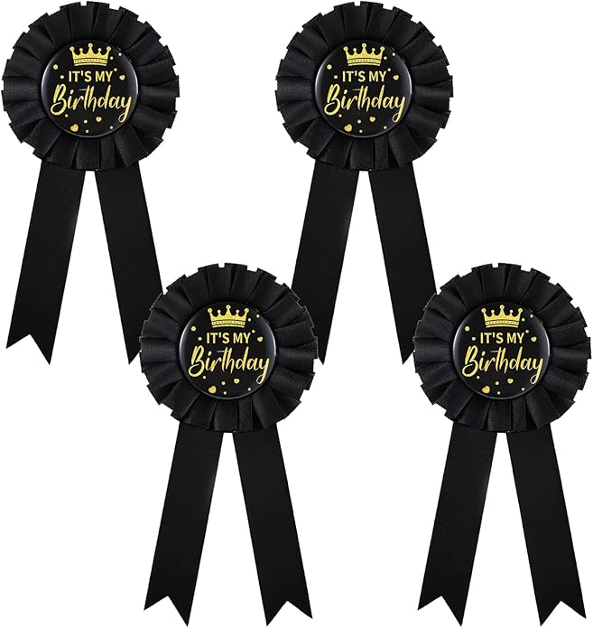 4 Pcs Happy Birthday Pin Birthday Queen Ribbon Buttons Happy Birthdays Badge Pins for Women Men Colorful Satin Corsage Fabric Birthdays Party Award Brooches Decorations Black 6.10 × 3.15 Inch