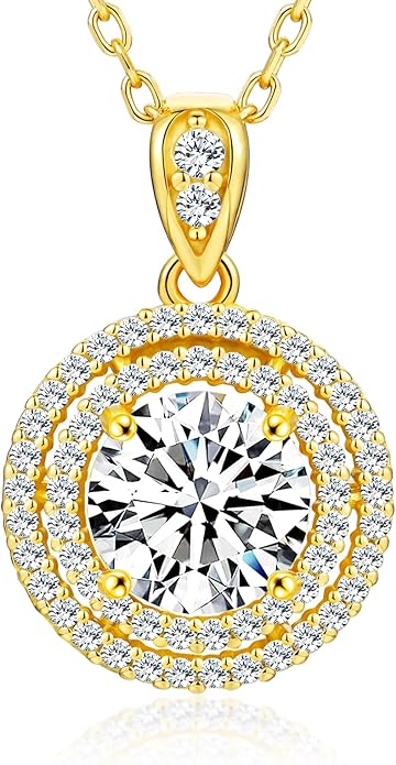 18K Gold Vermeil Imitation Diamond Necklace for Women, Moissanite Sterling Silver 18+2" Chain - Cluster Style
