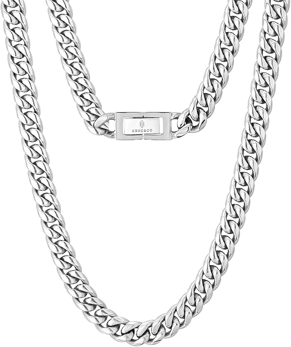 KRKC&CO Cuban Link Chain for Men 8/10/12/14mm, Brithday Gift for Men, 18k Gold Miami Necklace, Durable, Anti-Allergies Hip Hop Jewelry for Mens