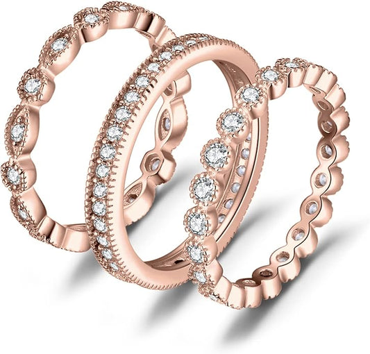 JewelryPalace 14K Gold Plated 925 Sterling Silver Rings for Women, Cubic Zirconia Promise Rings for Her, Stackable Wedding Bands Rings for Women Set Size 4-12