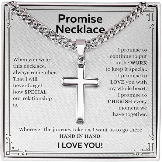GLAVICY Promise Cross on Cuban Necklace For Him, Sentimental Gift for Husband, Boyfriend, Man with Message Card and Box, Promise Jewelry on Birthday, Valentine Day