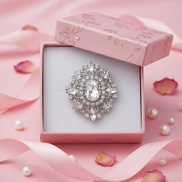 Crystal Rhinestone Brooch For Women Elegant Silver Brooch Pins For Dress, Vintage Clear Crystal Brooch Pin, Rhinestone Jewelry Pins For Bridal Wedding Bouquet