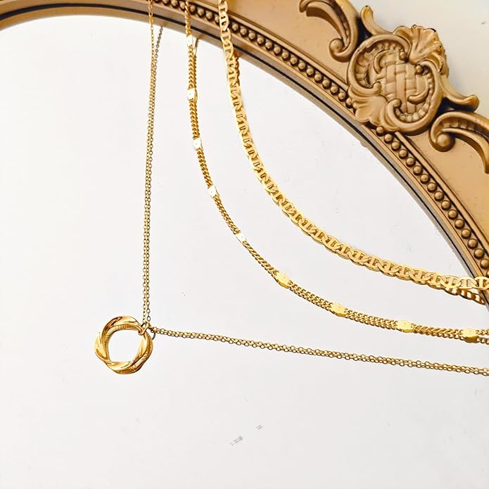 Gold Layered Necklaces for Women 14k Gold Plated Dainty Stackable Choker Necklaces for Women Trendy Layering Chain Cute Pendant Necklace Set Gold Jewelry for Women