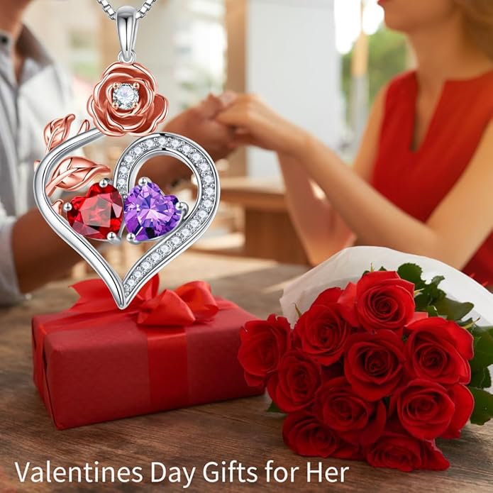 Iefil Christmas Gifts for Women Wife - 925 Sterling Silver Double Birthstone Necklace, Anniversary Birthday Gifts for Women, Jewelry Gifts for Wife Her