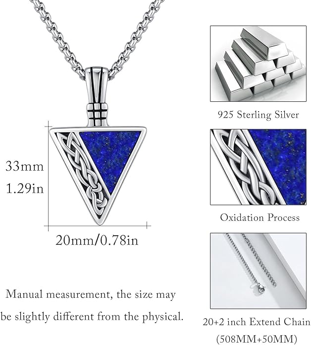 REDSUN Viking Pendant Necklace 925 Sterling Silver Celtic Pendant Abalone/Opal/Onyx/Lapis Lazuli/Turquoise Necklace Viking Amulet Jewelry Gifts for Men Women, with Stainless Steel Chain
