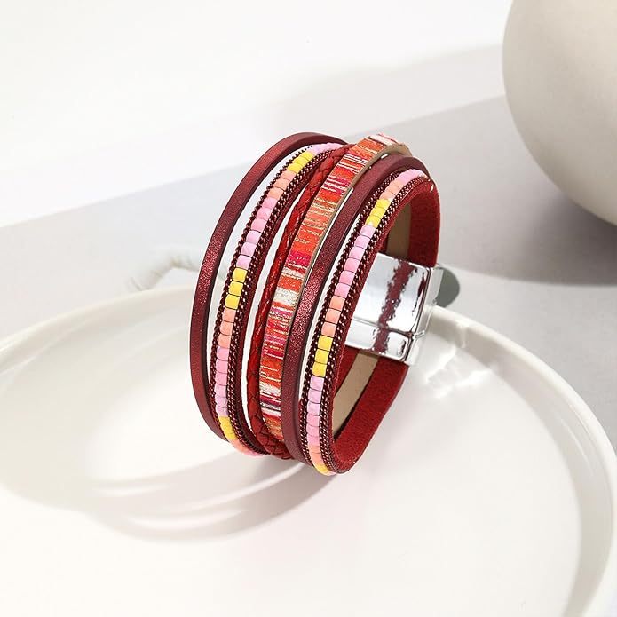 VIBILIA Boho Leather Wrap Bracelets for Women Multi-Layer Bracelets with Strong Clasp Jewelry for Women