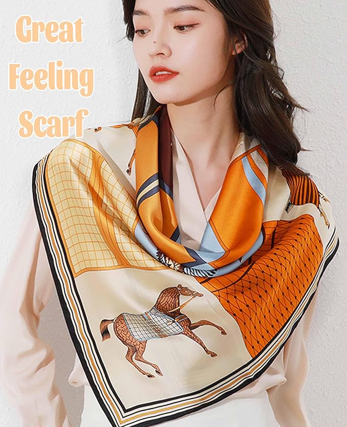 kcctoo 27.5" Mulberry Silk Feeling Head Scarf Women's Fashion Square Neck Satin Scarfs for Bag Hair Scarves Gift