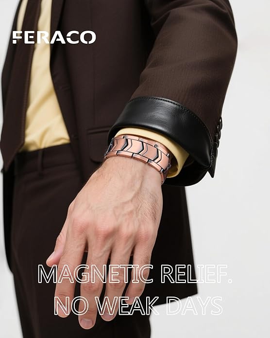 Feraco Copper Bracelet for Men 3X Strength,Magnetic Therapy Bracelet Copper Jewelry with Powerful 3800 Gauss Magnets,Premium Fold-Over Clasp