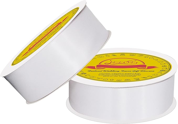 LEEQE 100 Yards White Satin Ribbon Polyester Ribbon for Gift Wrapping Very Suitable for Weddings Party Hair Bow Invitation Decorations and More（1-1/2 inch X 50Yards X 2 Roll）
