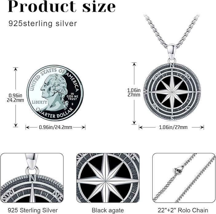 StoryEtain Compass Necklace for Women Men 925 Sterling Silver Travel Pendant Inspirational Graduation Jewelry Gift