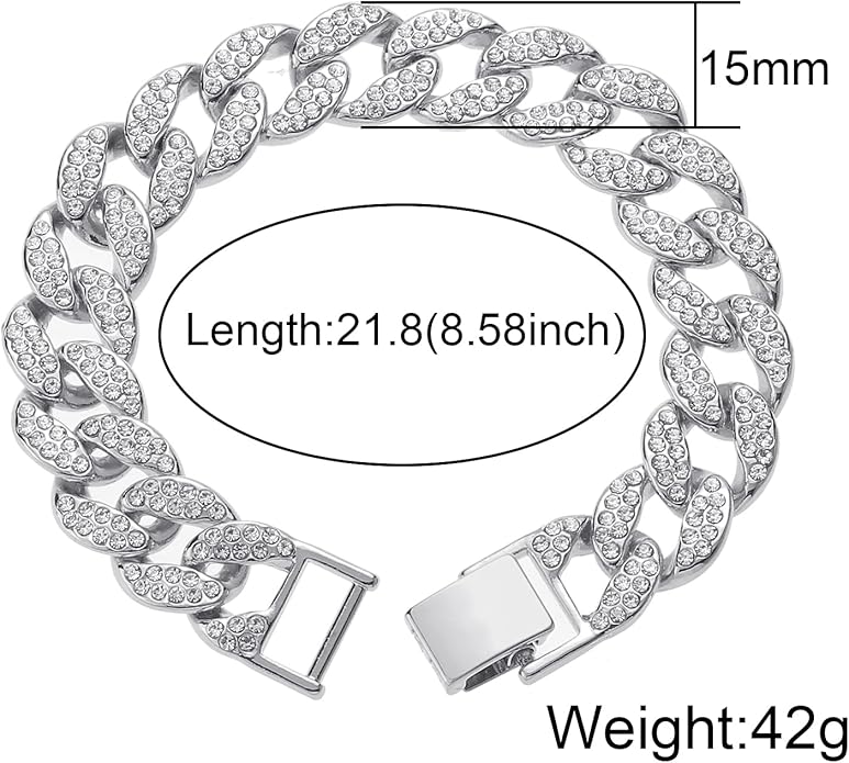Saintda Cuban Link Chain and Bracelet Set for Men Women Iced Out Diamond Gift for Boys Hip Hop Rapper Jewelry