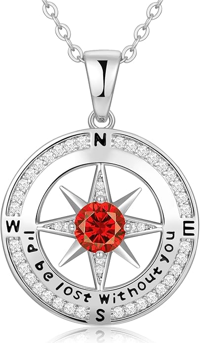Zifeel Compass Necklace Gifts for Women wife - S925 Sterling Silver Birthstone Necklaces for Women - Anniversary Birthday Gifts for Her Wife Girlfriend - Valentines Mom Mothers Day Christmas Gifts Jewelry for Women