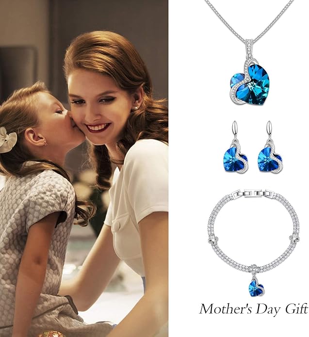 Charming Crystal Jewelry Sets For Women 18K White Gold Plating Bracelet Necklace And Earrings Sets For Wife Girlfriend Or Mothers Idea Gift For Mother's day