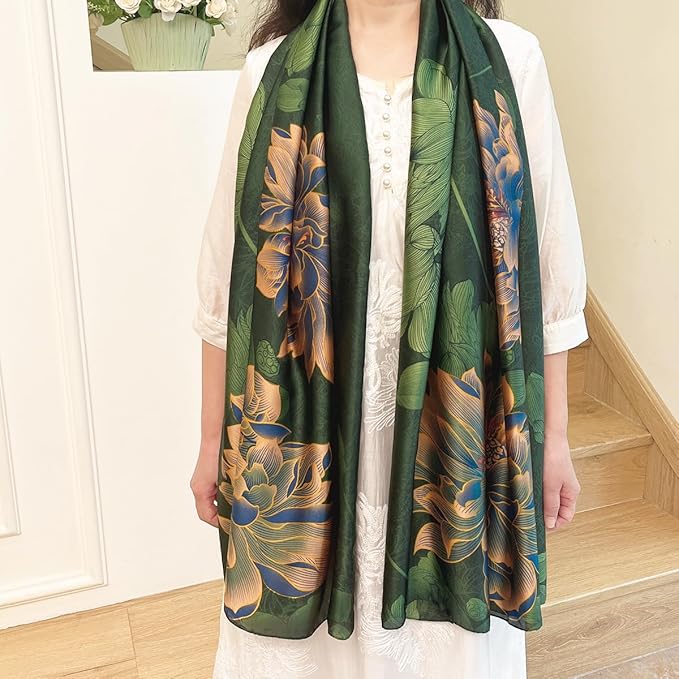 Long Silk Like Scarf Lightweight Satin Scarves Large Sunscreen Shawl Wrap for Women