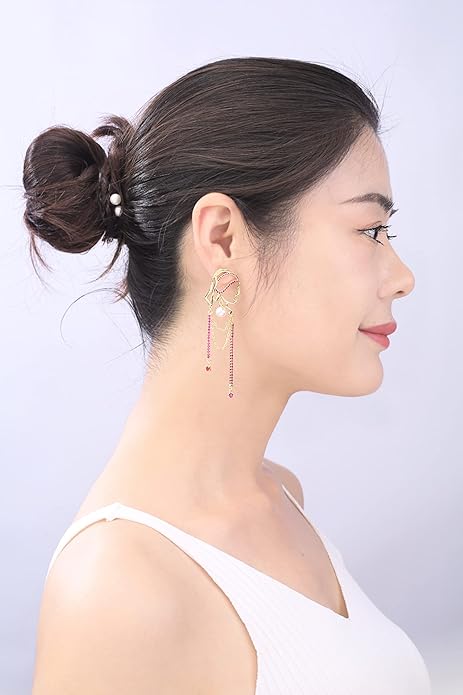 Unique Abstract Face Art | Dangle Statement Long Earrings for Women | Rhinestone Tassel Handmade Chandelier Earrings