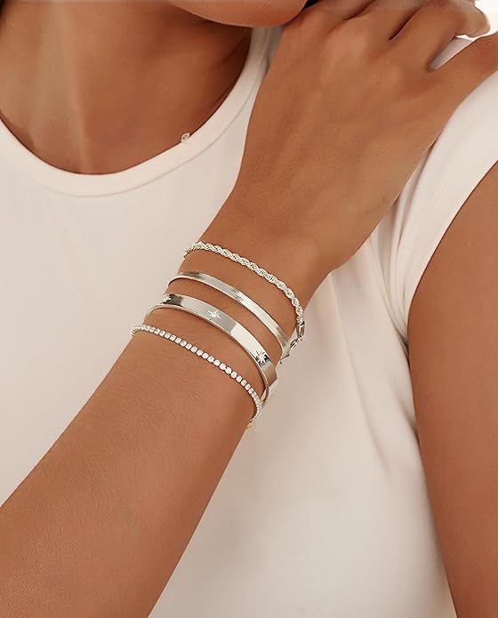 Gold Bracelets for Women 14K Gold Plated Stack Trend Bracelets Charm Paperclip Chain Cuban Link Layered Waterproof Bracelet Dainty Bracelet for Women Jewelry Gifts