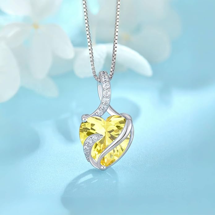 FJ Infinity Birthstone Necklace 925 Sterling Silver Love Heart Pendant Jewelry Gifts for Women