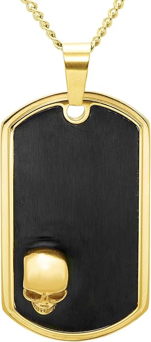 Boston Bay Men’s Black Dog Tag Necklace, 316L Stainless Steel Pendant with 24 Inch Fine Cuban Curb Link Chain