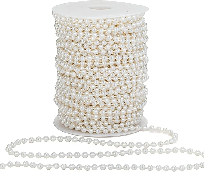 YoungJewl 6mm Crafts Faux Pearl Beads Garland Pearl Bead Roll Strand of Pearls to Decorate Floral Centerpieces Wedding Party Favor Christmas Tree(82Feet Ivory)