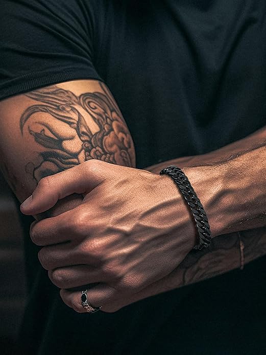 Richsteel Cuban Link Chain Bracelets 8/12/17mm Width Stainless Steel Chain Wrist Bracelets for Men, 7.4/8.2/9 Inch Length Classic Jewelry for Christmas/Valentine's Day/Birthday