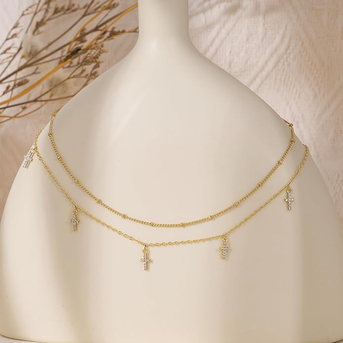 Layered Necklaces For Women,Dainty Gold Plated Necklace Stack Prom Layering Necklaces For Women Trendy Chain Cross Choker Necklace Set Fashion Accessories
