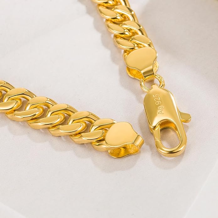 Fashion 925 Sterling Silver Solid Miami Cuban Link Chain Bracelet 8MM-12MM-14MM Curb Cuban Solid Thick Big Link Bracelet For Men 7-10 Inch Jewelry Gift