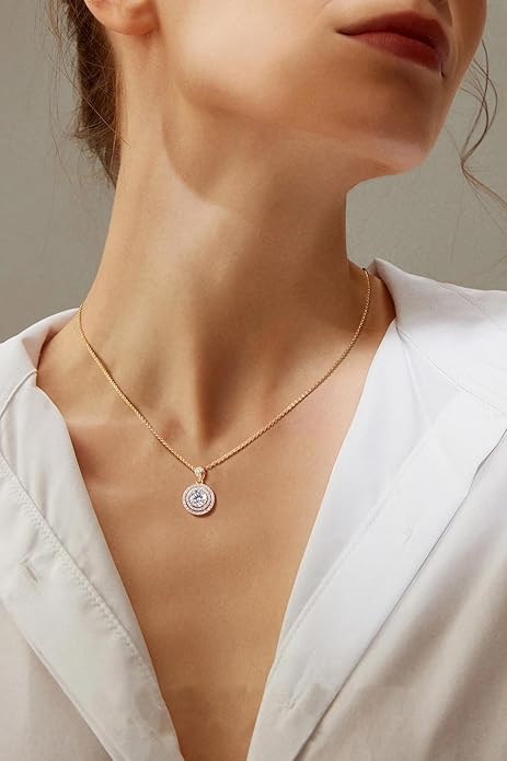 18K Gold Vermeil Imitation Diamond Necklace for Women, Moissanite Sterling Silver 18+2" Chain - Cluster Style