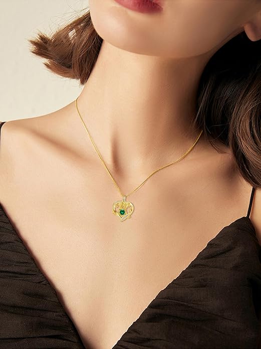 Midari 18K Gold Heart Birthstone Necklace for Women Rose Pendant Birthday Jewelry Gifts for Wife Her Daughter Mom