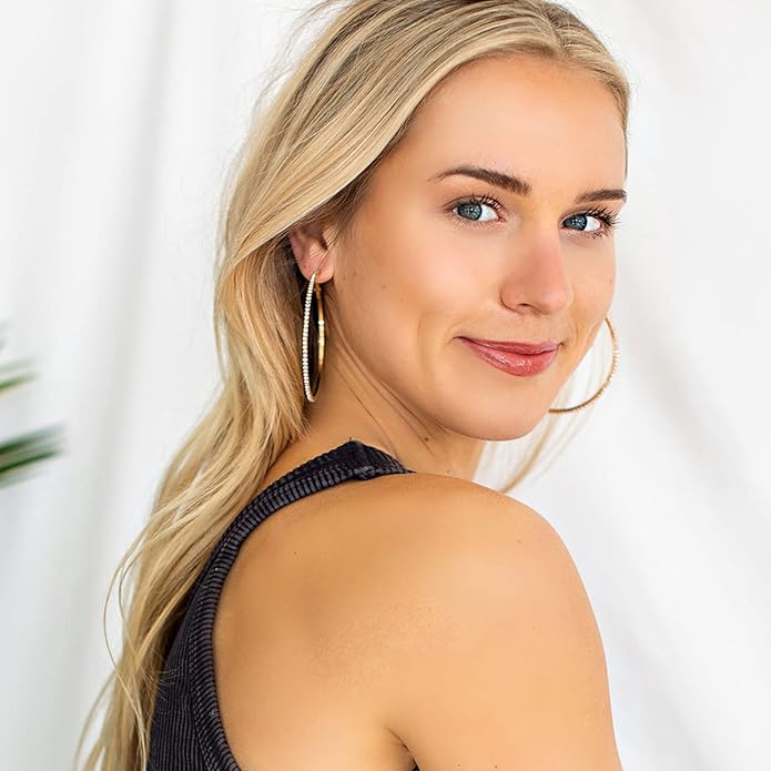 925 Sterling Silver Earrings Large Rhinestone Hoop Earrings Big Cubic Zirconia Hoop Earrings Thin Rhinestones Round Hoop Earrings for Women 20/30/40/50/60/70mm Sparkly Hoops With Crystals for Womens