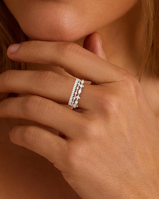 FUNEIA Stackable Silver Gold Rings for Women Non Tarnish 14K Gold Plated Thumb Cubic Zirconia Rings for Women Dainty Pinky Promise Wedding Ring Set Women's Engagement Eternity Band Rings Gold Jewelry