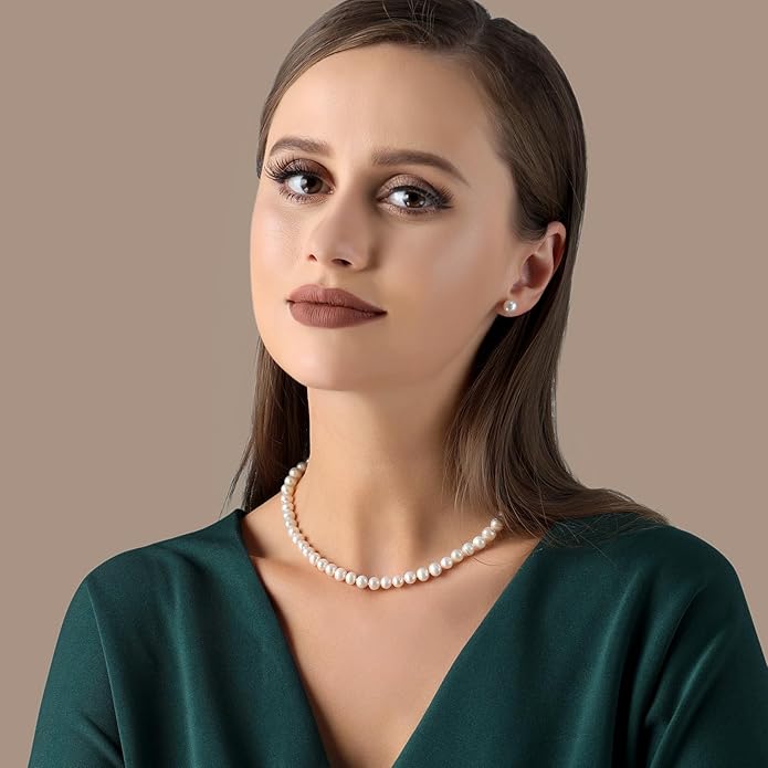 Freshwater Cultured Pearl Necklace, Real Pearl Necklace with Silver Chain and Clasp, Jewelry for Brides Wedding Gifts for Women Her Wife Sister