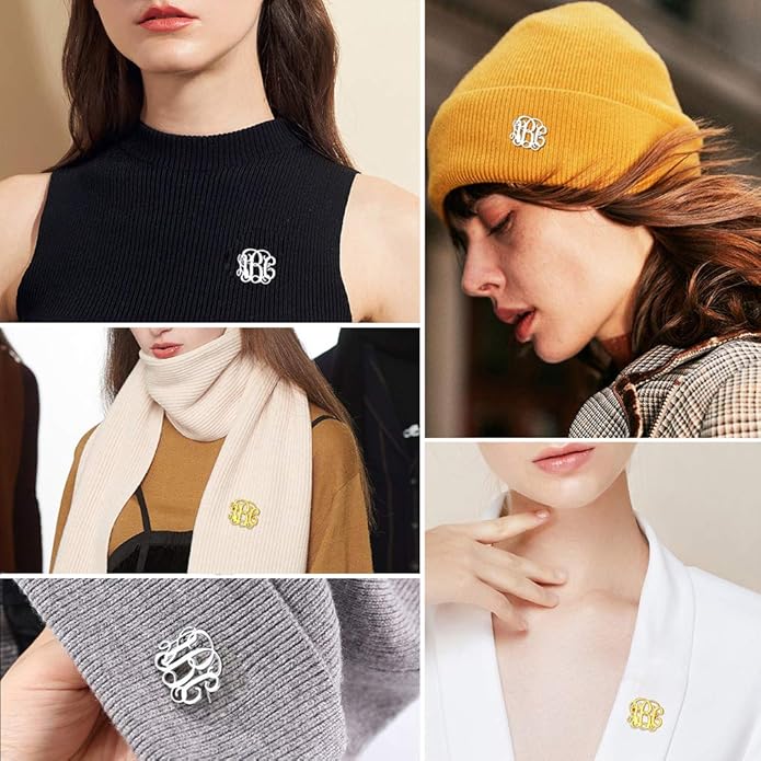 Custom4U Custom Name Pin Personalized Brooch Pins for Women Men Stainless Steel Name Tag with Letters/Initials - Silver/Gold/RoseGold/Black Customized Jewelry Gifts for Birthday Wedding Business Party