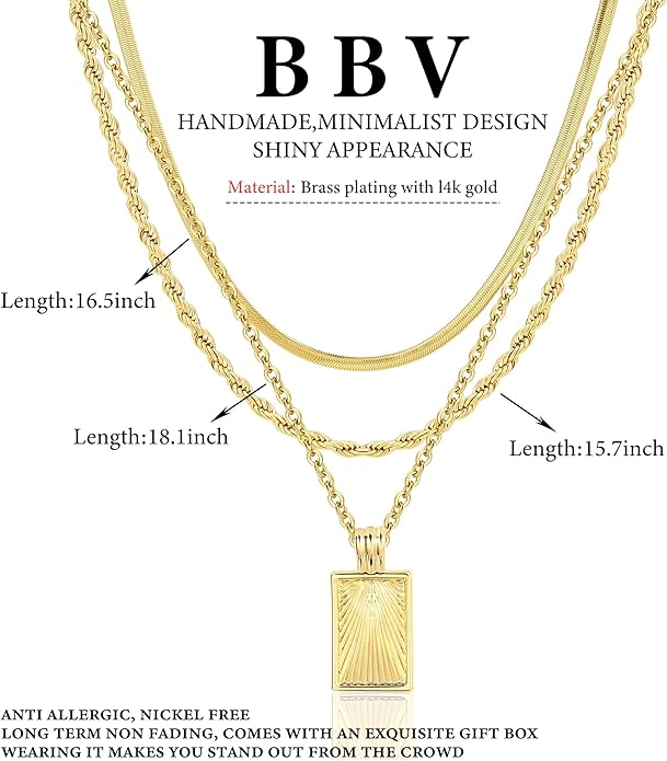 BBV Layered Gold Necklaces for Women Stackable Dainty 14K Gold Plated Silver Chain Necklace Layering Cute Fashion Pendant Choker Necklaces Trendy Jewelry Set Gifts for Women