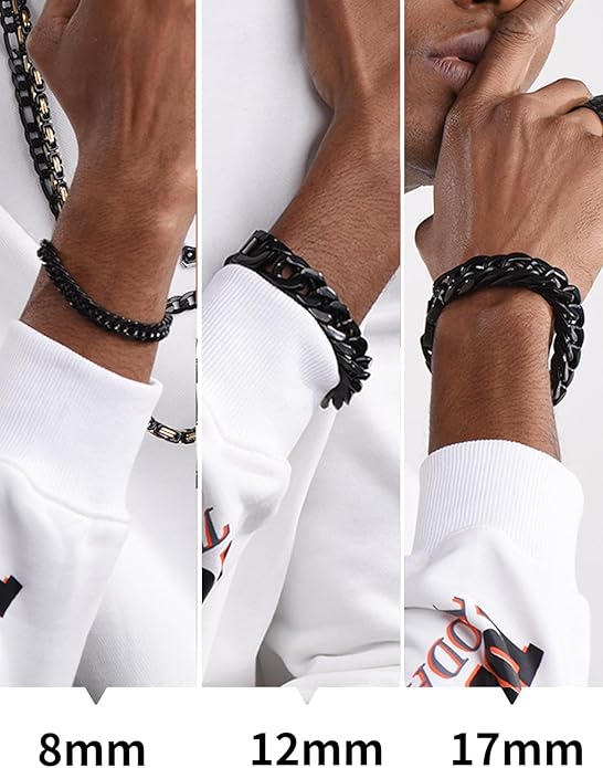 ChainsHouse Stainless Steel Cuban Link Bracelet, 8mm/12mm/17mm Width, 7.5"/8.3"/9", 18K Gold Plated Chain Wrist Bracelets for Men Women, Send Gift Box