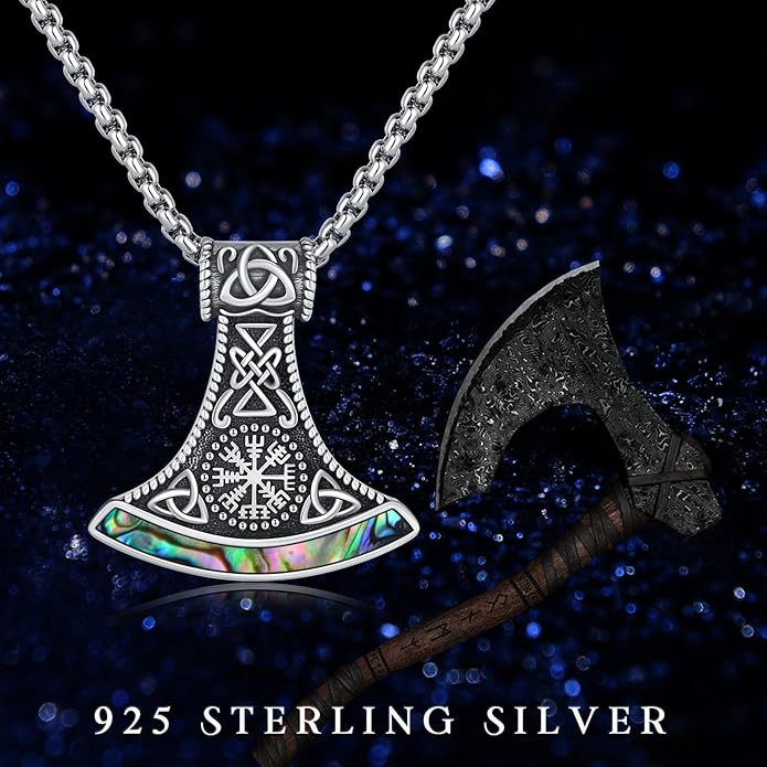 YueYuan Viking Necklace for Men 925 Sterling Silver Rune Amulet Pendant Nordic Necklace Viking Jewelry Gift for Father Husband Son