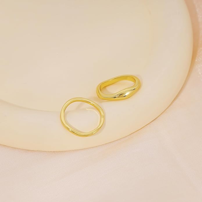 SELFROSE Rings for Women,Dainty Ring Set 14K Gold Plated Thumb Rings Non Tarnish Chunky Size 6-10 Gold Jewelry Gifts for Women